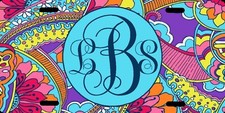Personalized Custom Monogrammed Floral Optical Colorful Design License Plate NEW