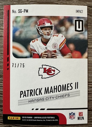 Patrick Mahomes 2019 Panini Unparalleled Spirit Of The Game Impact /75 - Foto 2 di 2