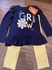 NEW Gymboree Girl 3-piece NEVER GROW UP yellow navy sparkle flower SPRING 4 4T