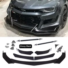 Front Bumper Lip Spoiler /Splitter Strut Rods Glossy For Chevrolet Camaro SS 1LE