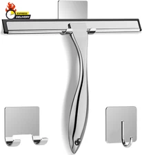 All-Purpose Stainless Steel Shower Squeegee for Shower Glass Door with 2 Adhesiv