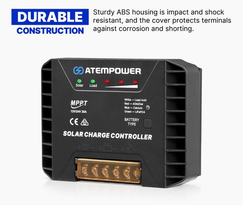 Atem Power 20A MPPT Solar Charge Controller Regulator Lithium Compatible 12V/24V - Picture 3 of 11