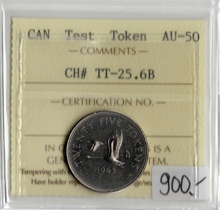 kobaddddページ Canada 1965 25 Cents Test Token ICCS Certified AU-50 Nickel Reeded