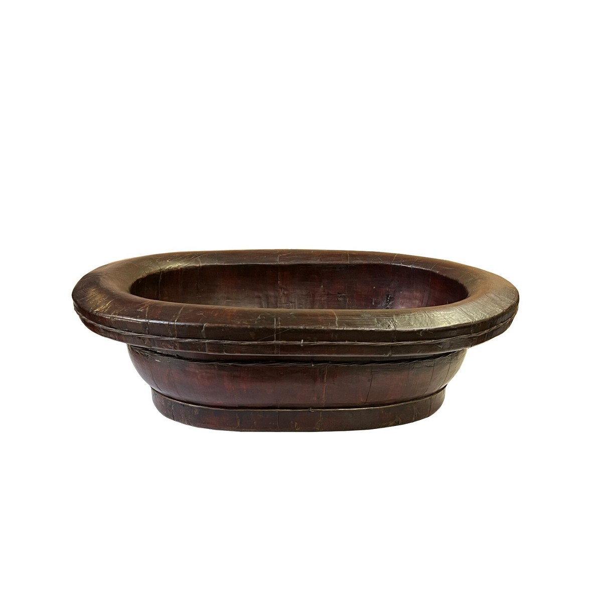 Chinese Vintage Distressed Brown Flower Oval Shape Wood Bucket ws3125S Chinese Vintage Distressed Brown Flower Oval Shape Wood Bucket ws3125S
