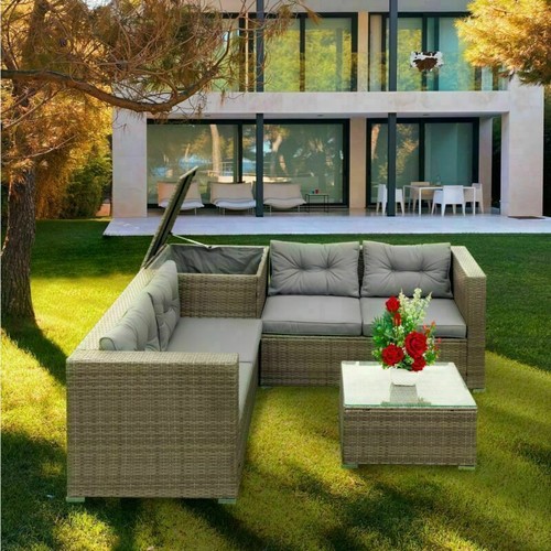 4PC Patio Furniture Set Rattan Outdoor Sectional Couch Sofa W/ Storage Box Grey - Picture 12 of 12