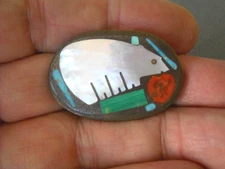 Vintage SHOWS & WELLS Southwestern Multi-Stone MOP Bear Inlay Bronze Pin Brooch