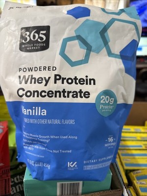 365 Whole Foods Market Whey Protein Concentrate Vanilla 16oz  Exp 1/27