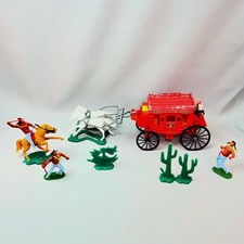 1970s Wild West Stagecoach Playset Kids OS Red Good Vintage Hong Kong Toy