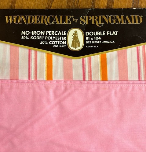 Vintage Wondercale Springmaid Flat Double Sheet Pink Silk Stripe NEW Old Stock - Picture 7 of 8