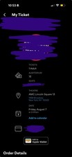 Odyssey 1 Ticket AMC Lincoln Square IMAX 70mm Fri Aug 7, 2:00 AM, Row: H