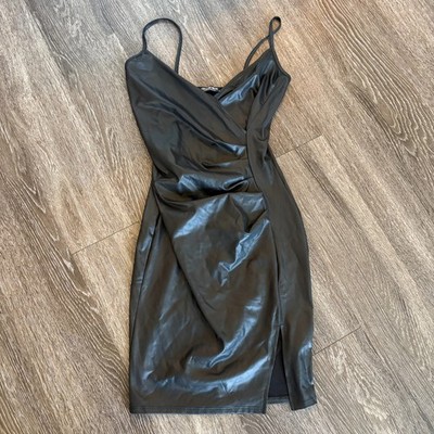 chinese dress ladies Hit Different Faux Leather Mini Dress Black
