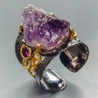 Rough gemstone Natural Amethyst Ring 925 Sterling Silver Size 9 /R447072