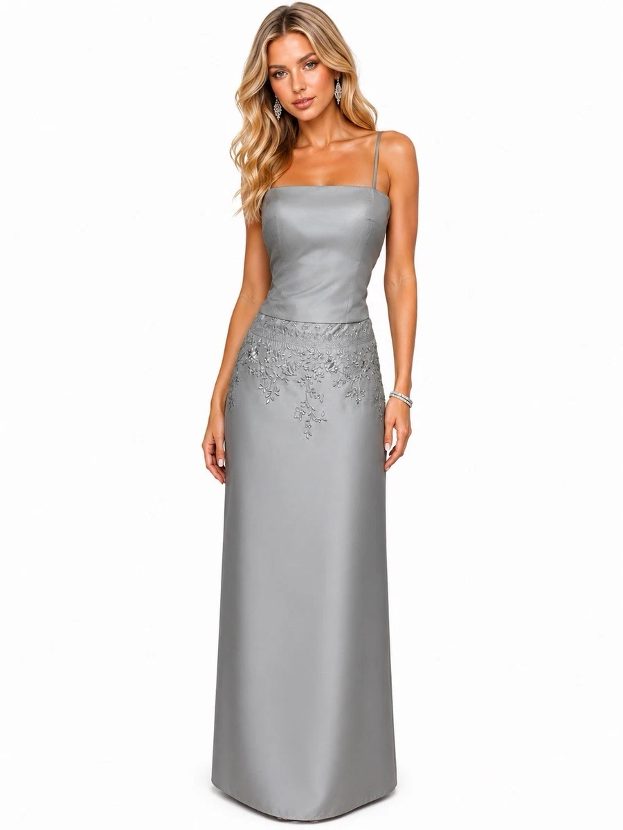 silver dress size 4 Terani Couture 241M2715 A-Line Off-Shoulder 3/4 Sleeve Dressess Silver Black Column Evening Dress Silver Black / 6