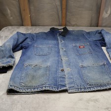 Dickies Jacket Mens Large 46 Blue Denim Blanket Lined Chore Coat Rugged Barn VTG