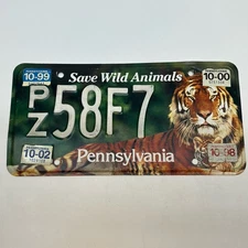 Pennsylvania Tiger Save Wild Animals License Plate PA Tag # PZ58F7