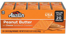 Austin Peanut Butter on Cheese Sandwich Crackers, Single Serve Snack 20 Count