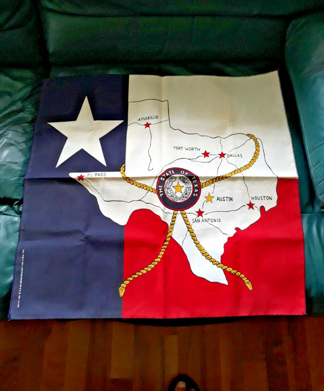 Vtg Texas Souvenir Neckerchief - MINT 21" x 21 1/2" Red White & Blue