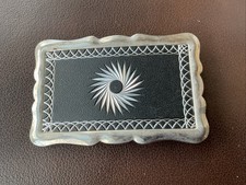 Vintage Etched Swirl Belt Buckle Star Burst Pattern Western Black Silver