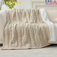 Cable Knitted Chenille Throw Blanket Cozy Sherpa Reverse Soft Winter Gift New