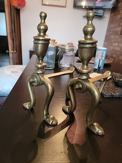 Pair of Vintage Brass Fire Dog / Utensil Holder