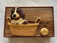 Carver Dan’s Bassett Hound Dog Wooden Puzzle Trinket Box Carved Vietnam