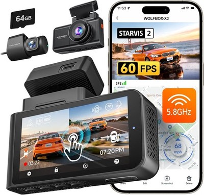 WOLFBOX X3 2.5K 60FPS Dashcam Auto, STARVIS 2 IMX675, 2.5K+1080P Dual Vorne