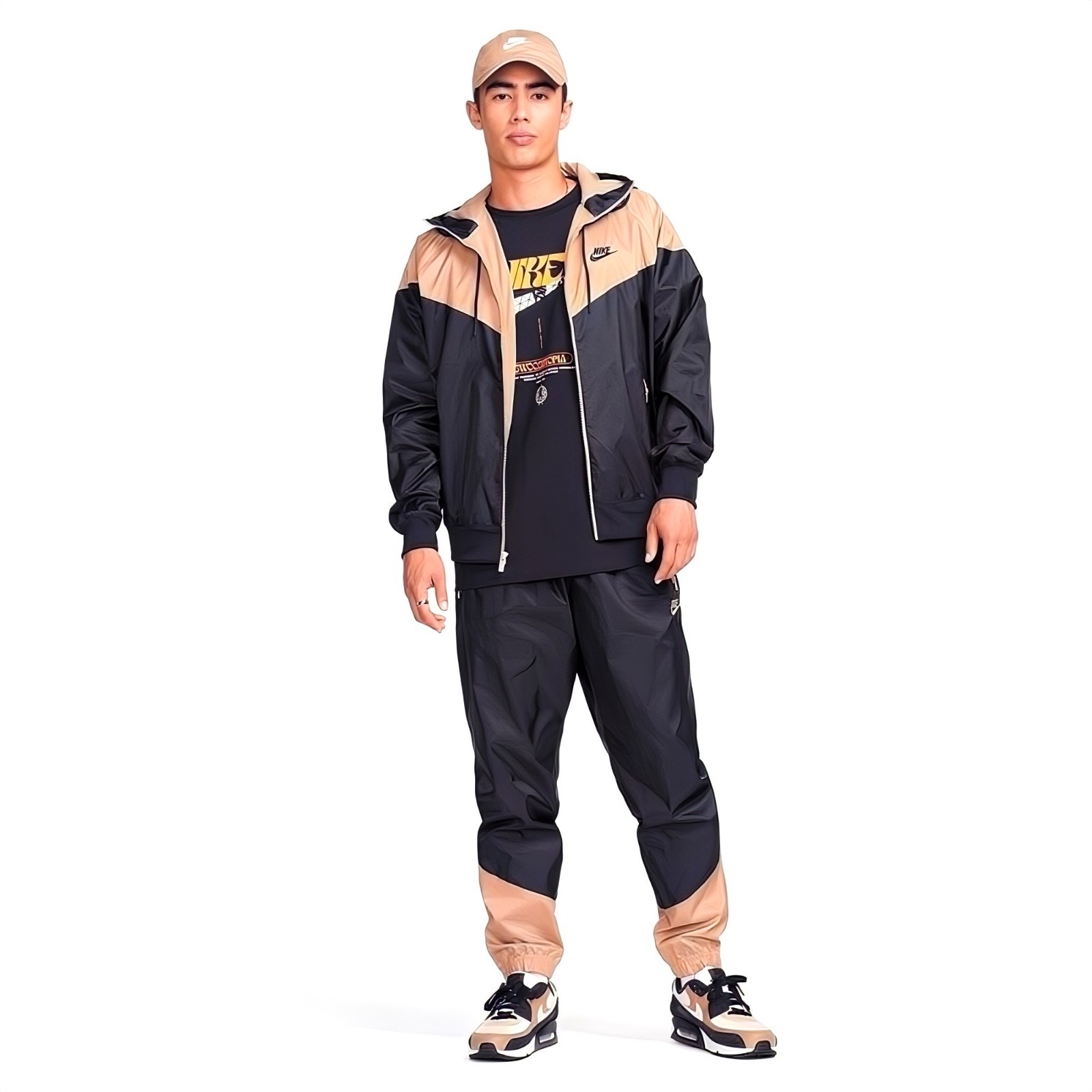 Nike Rare Windrunner Track Suit Jacket Pants Gold Tan Black Nylon Small image 2