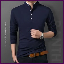 Men's Business Casual Long Sleeve Polo T-shirt Summer Comfortable Breathable Top