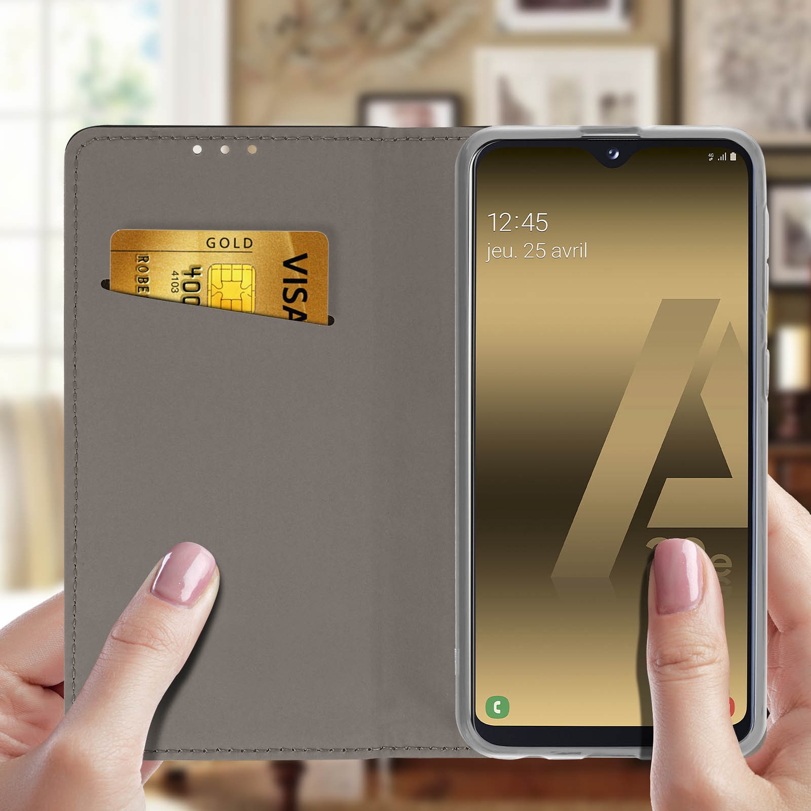 Coque Galaxy A20e avec porte-carte blindé et support vidéo horizontal ajustable - 3