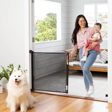 Retractable Baby Gate  33" Tall X 71” Wide, Mesh, for Stairs, Doorways, Dogs, Pe