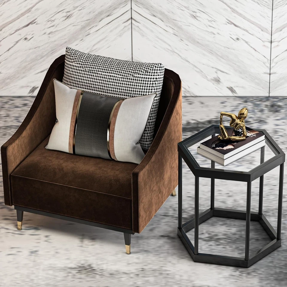 Modern Hexagon Glass Coffee Table Set of 3, Metal Frame Living Room - Image 2 of 4