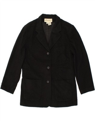 Eddie Bauer Damen Tall 3 Button Blazer Jacke UK 16 Large Schwarz Wolle CL20