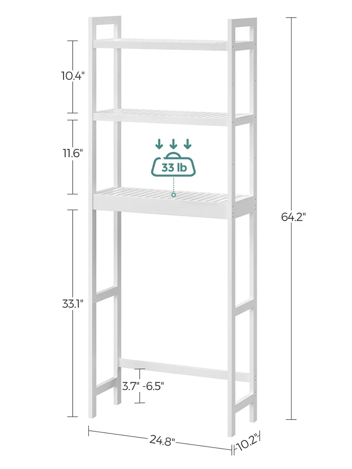 ZEF-Over The Toilet Storage, organizador de baño de bambú de 3 niveles Foto 3 de 4
