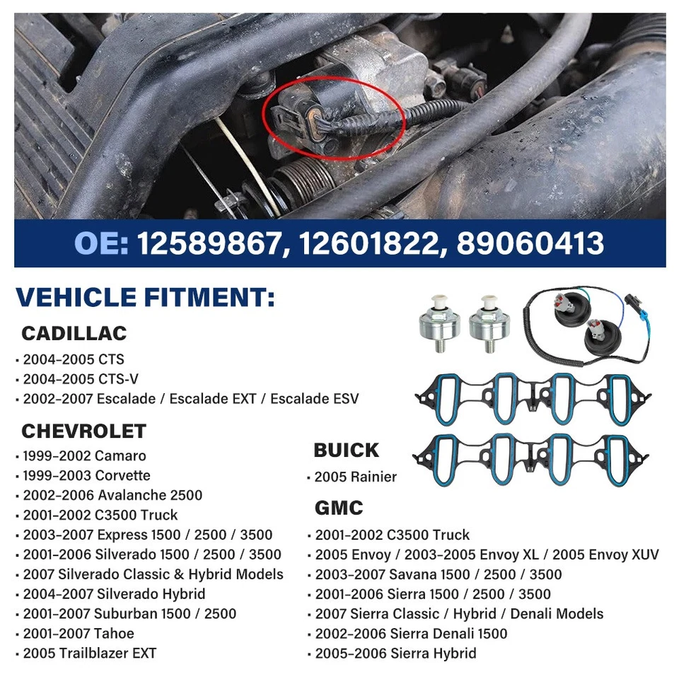 12601822 Kit de junta de colector de admisión de arnés sensor de golpe para GMC Chevrolet Isuzu Foto 2 de 4