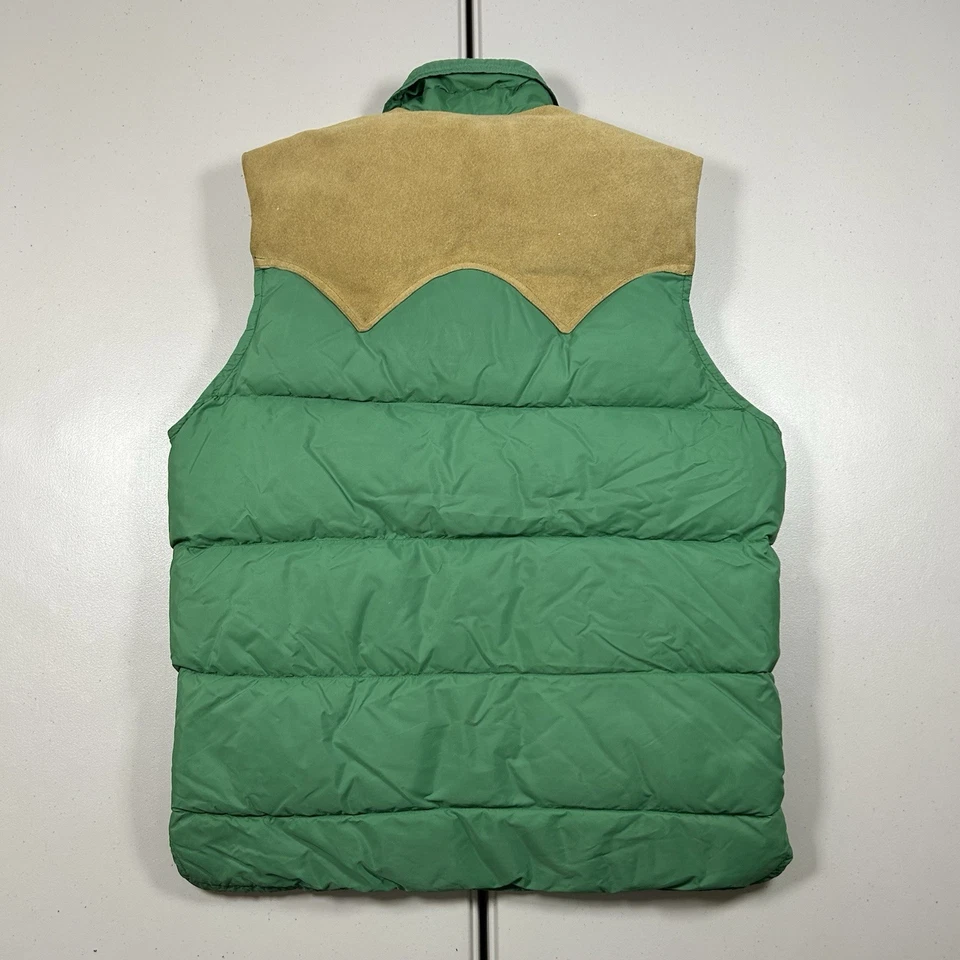 Chaleco acolchado de plumón de pato Woolrich vintage años 70 cuero verde gamuza TALLA MEDIANA Foto 2 de 4