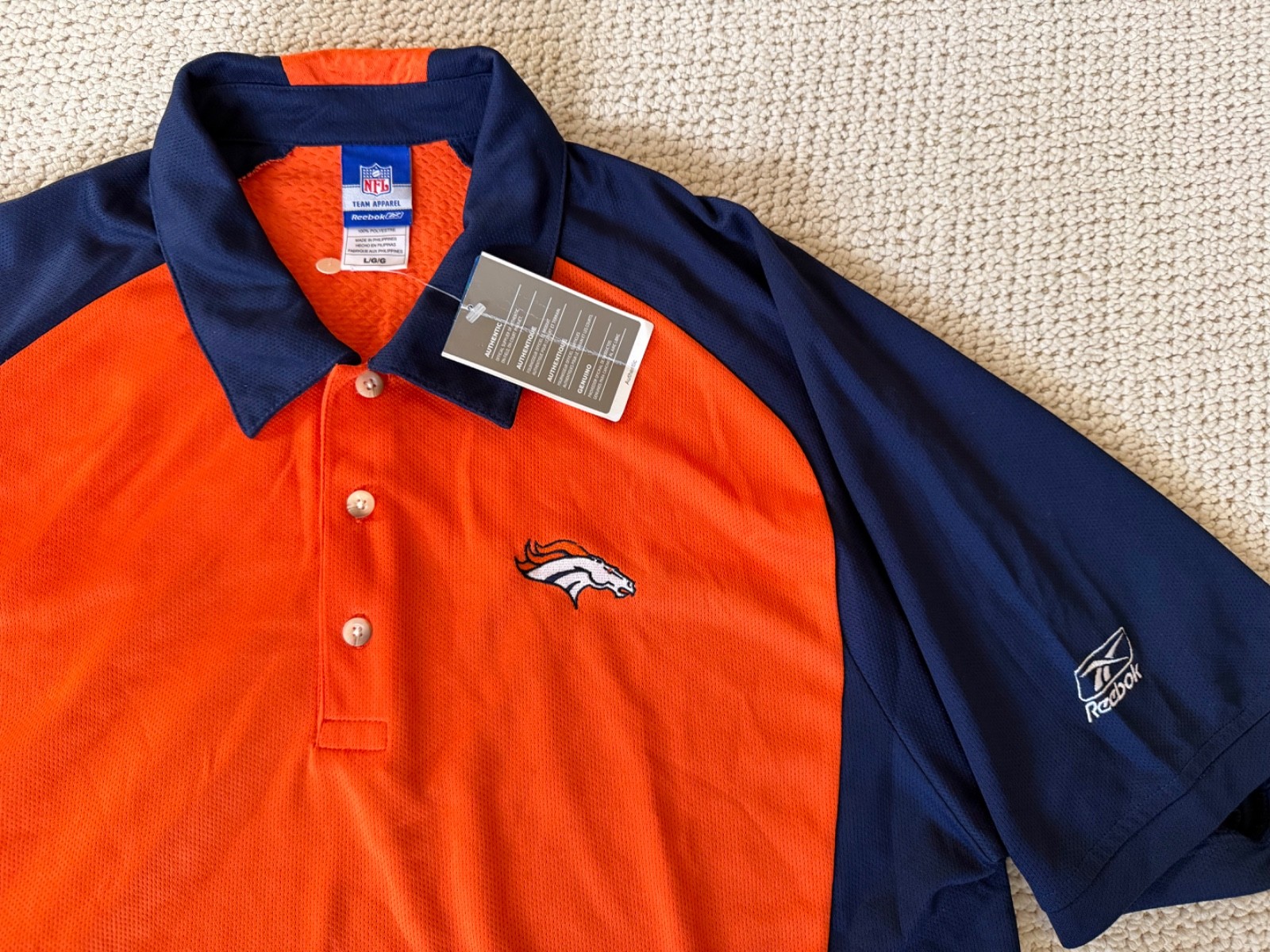 NEW Denver Broncos NFL Polo shirt football Team Apparel Reebok Mens Size L thumbnail 3