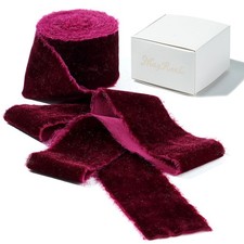 Burgundy Maroon Hand Torn Frayed Edge Silk Velvet Ribbon 2 Inch x 3 Yards