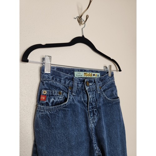 Vintage Mudd Jeans Youth Girls Size 10 Embroidered Flare 90s Denim Pants - Picture 3 of 5