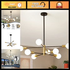 Mid Century Modern 8-Light Sputnik Chandelier - Adjustable Black  Gold Ceiling