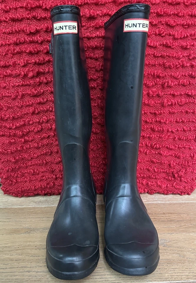 Botas de lluvia Hunter Original altas brillantes para mujer - negras, 7 EE. UU. Foto 2 de 4
