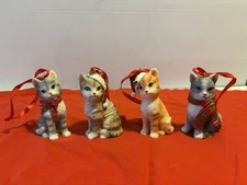 Set of 4 Collections Etc. Resin Festive Christmas Holiday Cat Sitters Figurines