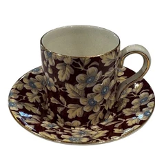 Lord Nelson Ware Porcelain Teacup Saucer Espresso Royal Brocade Chintz England