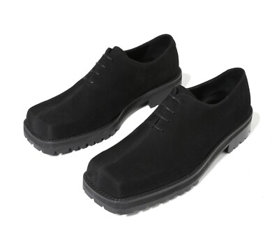 Firenze Atelier Men's Handmade Black Suede Split Square Toe Oxford Derby Shoes