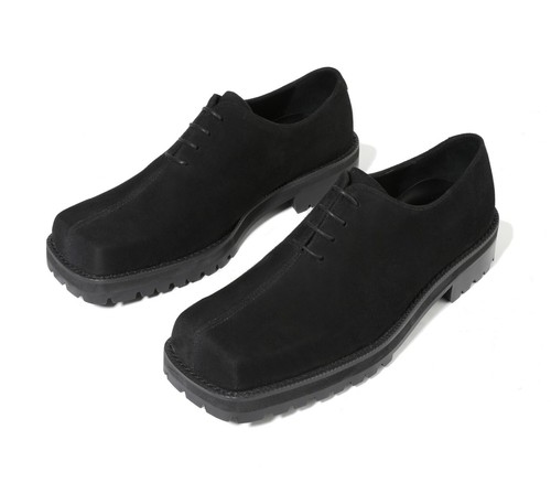 Firenze Atelier Men's Handmade Black Suede Split Square Toe Oxford Derby Shoes - Bild 1 von 12