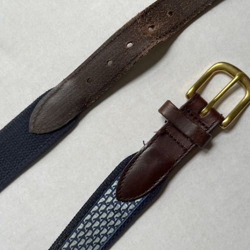 Vineyard Vines Belt Boys Size 26 Classic Whale Canvas Leather Silk Trim Blue - Picture 5 of 6