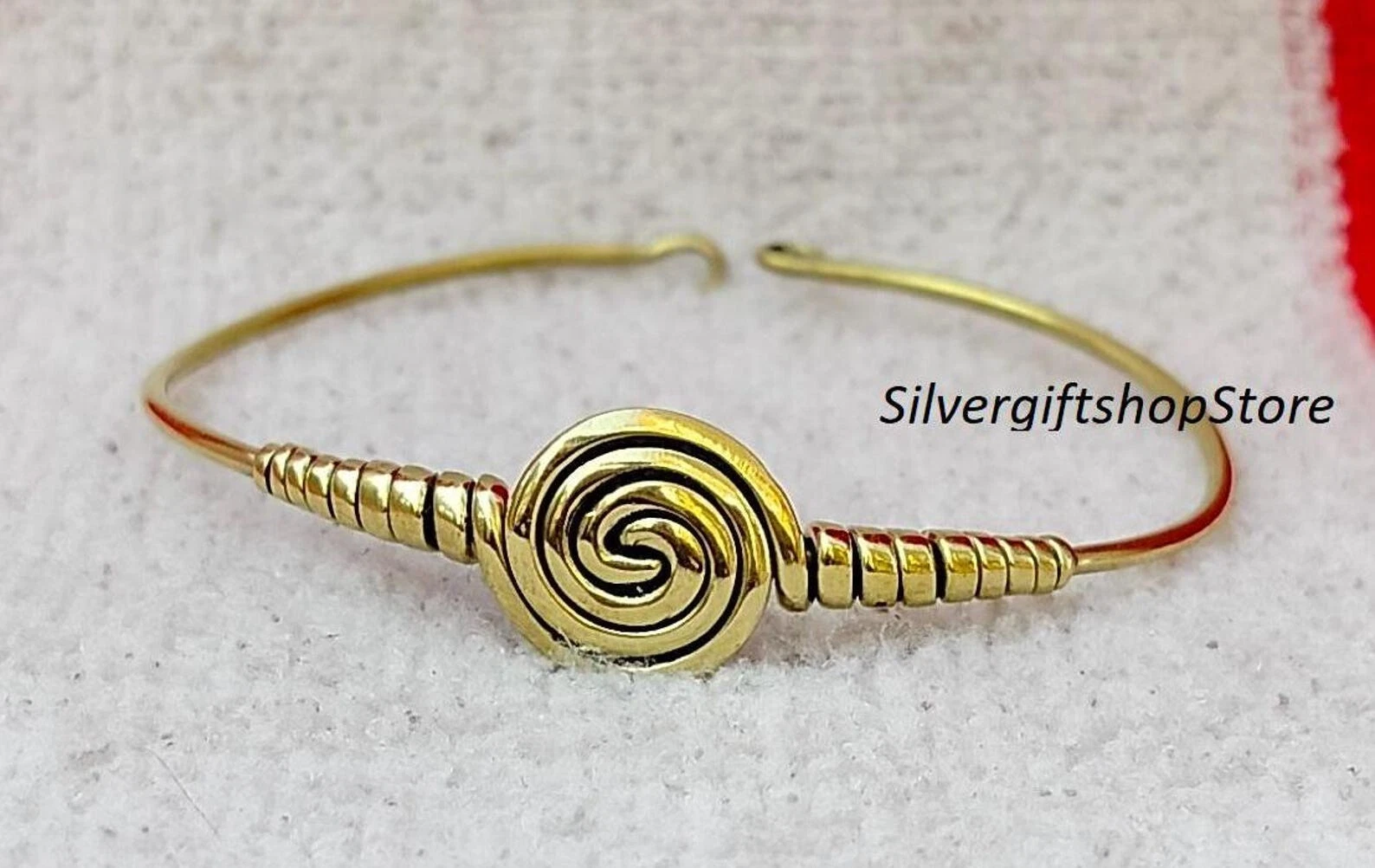 VALENTINO Bracciale Boho Massiccio Impilabile Ottone Spirale Braccialetto Bobina Zingaro Regolabile rs