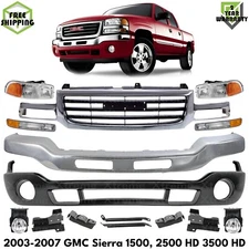 Front Bumper Chrome & Headlights Kit For 2003-2007 GMC Sierra 1500 2500 HD 3500