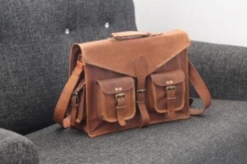 Leather Goat 's Laptop Messenger Men Briefcase Shoulder Vintage Brown Real