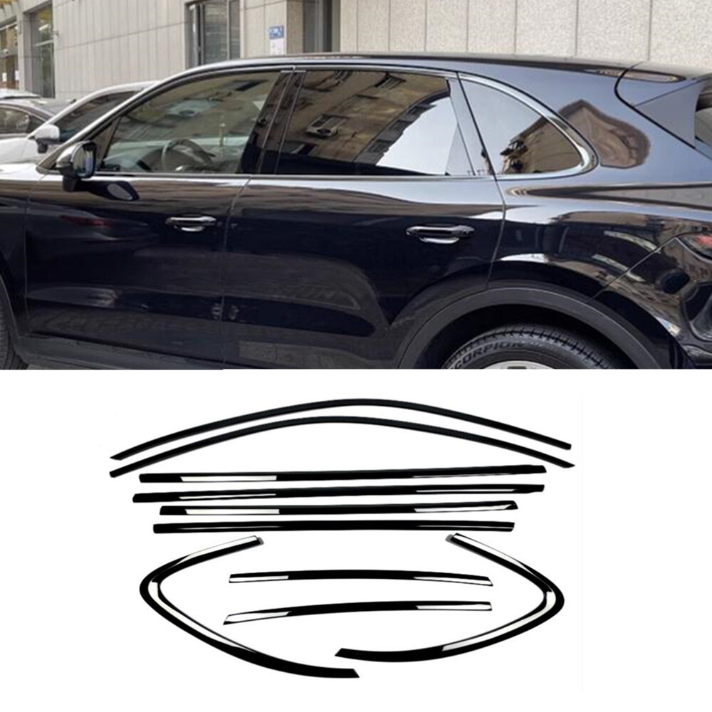 10PCS Black Steel Car Window Strip Cover Trim for Porsche Cayenne 2019-2024