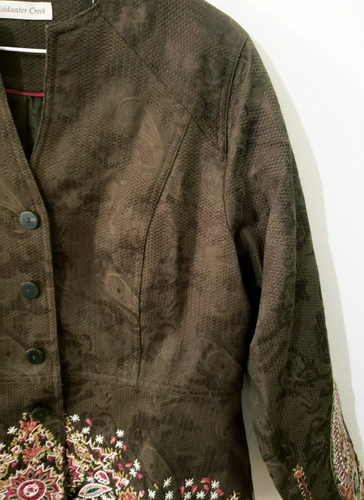 Coldwater Creek Brown W/Pink Embroidered Floral Paisley Jacket, Size Petite 14 - Picture 7 of 13
